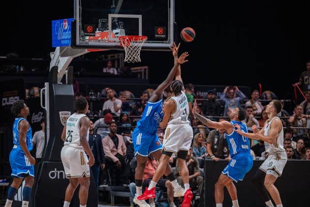 Dubai Basketball v Real Madrid - EuroLeague DUBAI, UNITED ARAB EMIRATES - FEBRUARY 5: Usman Garuba of Real Madrid in action against Bruno Caboclo of Dubai Basketball during the EuroLeague 2025–26 regular season game at Coca-Cola Arena in Dubai, United Arab Emirates on February 5, 2026. Waleed Zein Anadolu Dubai United Arab Emirates. Editorial use only. Please get in touch for any other usage.  Copyright: x2026xAnadoluxWaleedxZeinx