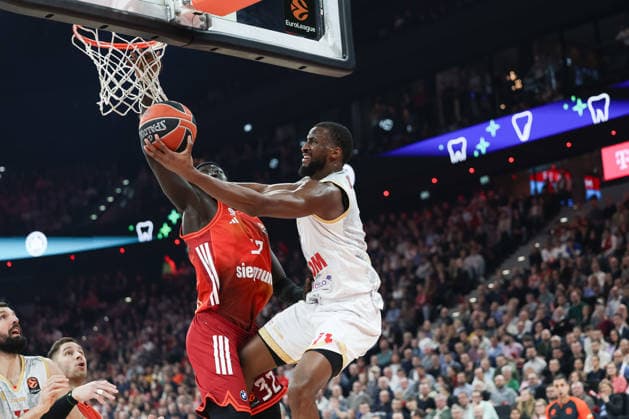 Alpha Diallo (AS Monaco, 11) am Korb mit Wenyen Gabriel (FC Bayern Basketball, 32), GER, FC Bayern Basketball vs. AS Monaco, Basketball, Euroleague, 27. Spieltag, Saison 2025 2026, 05.02.2026, GER, FC Bayern Basketball vs. AS Monaco, Basketball, Euroleague, 27. Spieltag, Saison 2025 2026, 05.02.2026 Muenchen Copyright: xEibner-Pressefoto JennixMaulx EP_JML
