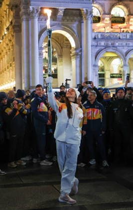 ITALY, MILAN - FEBRUARY 5, 2026: La Scala Theatre Ballet prima ballerina Nicoletta Manni is seen during a ceremony marking the arrival of the Milano Cortina 2026 Olympic Flame at Piazza del Duomo. The two-month Olympic Torch Relay, which started in December 2025, followed a 12,000 km route across Italy finally reaching Milan on 5 February 2026 2026 Winter Olympics: Olympic Torch Arrives In Milan  - ZUMAt113 20260205_zaa_t113_433 Copyright: xPeterxKovalevx
