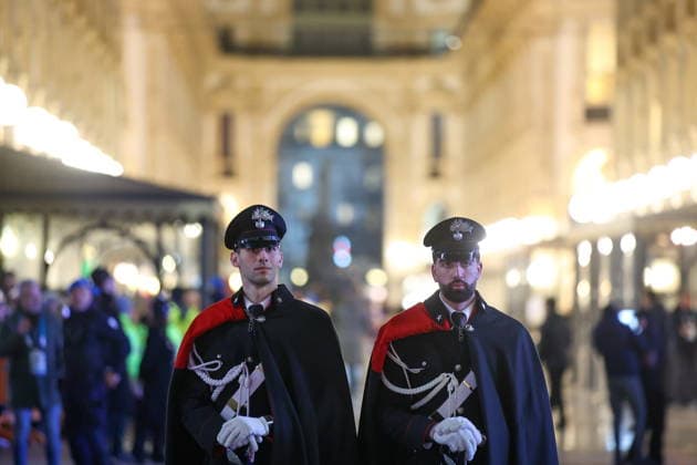 ITALY, MILAN - FEBRUARY 5, 2026: Carabinieri on patrol during a ceremony marking the arrival of the Milano Cortina 2026 Olympic Flame at Piazza del Duomo. The two-month Olympic Torch Relay, which started in December 2025, followed a 12,000 km route across Italy finally reaching Milan on 5 February 2026 2026 Winter Olympics: Olympic Torch Arrives In Milan  - ZUMAt113 20260205_zaa_t113_435 Copyright: xPeterxKovalevx