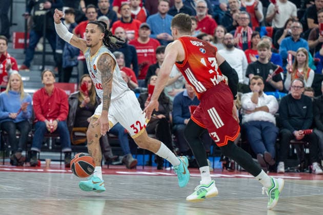 Matthew Strazel 32 (AS Monaco Basket), Andreas Obst 13 (FC Bayern Basketball), FC Bayern Basketball vs. AS Monaco Basket, EuroLeague 27. Spieltag, 05.02.2026 Muenchen Bayern Deutschland