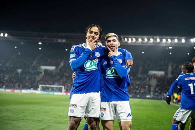 FOOTBALL: Coupe de France Racing Strasbourg (RCS) vs As Monaco. 05 02 2026 Stade de la Meinau. Strasbourg - France Joie des joueurs de l equipe de Racing Strasbourg apres le but de Julio Encisco (RCS) GuÃ la DouÃ (RCS)  Copyright: xElyxandroxCEGARRAx