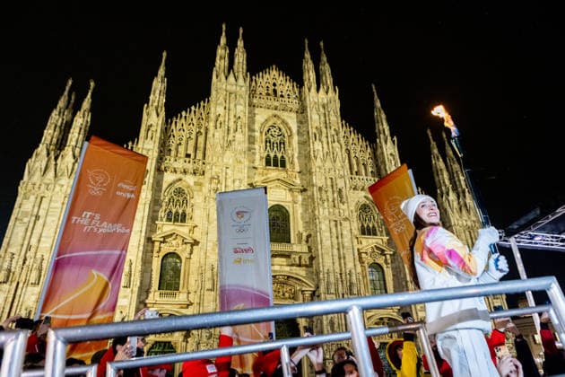 Olympic torch in Piazza Duomo, Milan MILAN, ITALY – FEBRUARY 5: The Olympic Flame, carried by torchbearers, reaches Piazza Duomo before thousands of people in Milan, Italy, on February 5, 2026. The flame departed from Olympia, Greece, on November 26, 2025, with the lighting of the traditional bonfire, before beginning a relay that lasted over two months, covering a route of approximately 12,000 kilometers through more than 300 municipalities. Andrea Carrubba Anadolu Milan Italy. Editorial use only. Please get in touch for any other usage.  Copyright: x2026xAnadoluxAndreaxCarrubbax