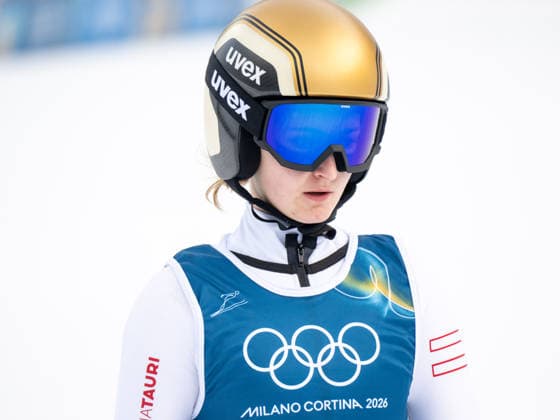 OLYMPICS - Winter Olympic Games, Olympische Spiele, Olympia, OS Milano Cortina 2026 VAL DI FIEMME,ITALY,06.FEB.26 - OLYMPICS, Ski jumping, Skispringen, Ski, nordisch - Winter Olympic Games Milano Cortina 2026, preview, normal hill, training, women. Image shows Julia Muehlbacher (AUT).  GEPAxpictures xOliverxLerch