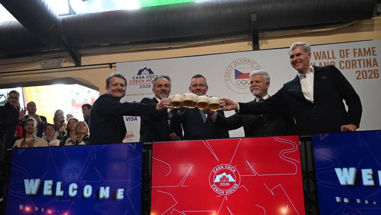 Official opening of the Czech House at Olympic Games, Olympische Spiele, Olympia, OS in Milan, Italy, on February 6, 2026. On the photo are seen Czech Olympic Mission Chief Martin Doktor (left), Slovak President Peter Pellegrini (3rd from left), Czech President Petr Pavel (4th from left) and Jiri Kejval, President of the Czech Olympic Committee (COV). (CTKxPhoto MichalxKamaryt) CTKPhotoP2026020604611  CTKPhotoP2026020604611