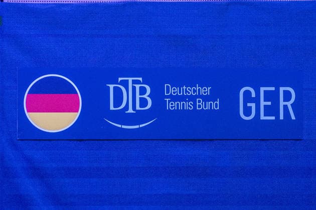 Das Logo des DTB und die Deutschlandflagge. Deutschland vs. Peru, Tennis, Davis-Cup, 01. Runde, 06. und 07.02.2026 Deutschland vs. Peru, Tennis, Davis-Cup, 01. Runde, 06. und 07.02.2026 Duesseldorf Copyright: xEibner-Pressefoto ThomasxHaeslerx EP_THR