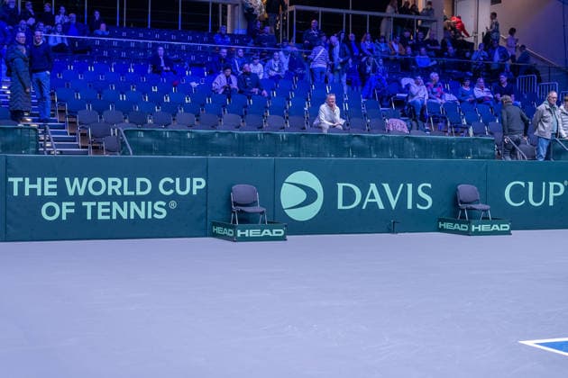 Logo des Davis Cup. Deutschland vs. Peru, Tennis, Davis-Cup, 01. Runde, 06. und 07.02.2026 Deutschland vs. Peru, Tennis, Davis-Cup, 01. Runde, 06. und 07.02.2026 Duesseldorf Copyright: xEibner-Pressefoto ThomasxHaeslerx EP_THR