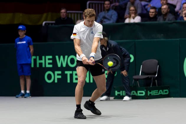 Davis Cup: Deutschland - Peru, 06.02.2026 Yannick Hanfmann (GER) während des Davis Cup Davis Cup: Deutschland - Peru im CASTELLO am February 6, 2026 in Duesseldorf, Germany. Copyright: xBEAUTIFULxSPORTS KennyxBeelex
