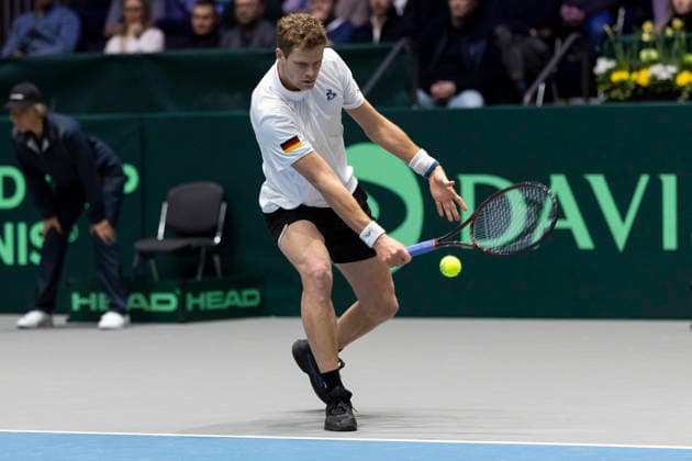 Davis Cup: Deutschland - Peru, 06.02.2026 Yannick Hanfmann (GER) während des Davis Cup Davis Cup: Deutschland - Peru im CASTELLO am February 6, 2026 in Duesseldorf, Germany. Copyright: xBEAUTIFULxSPORTS KennyxBeelex