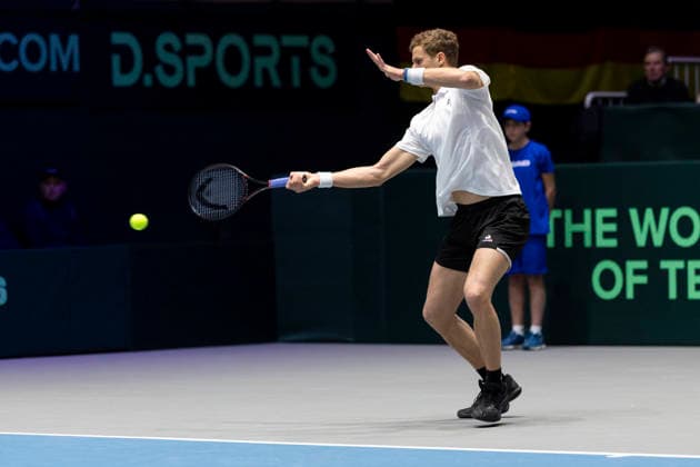 Davis Cup: Deutschland - Peru, 06.02.2026 Yannick Hanfmann (GER) während des Davis Cup Davis Cup: Deutschland - Peru im CASTELLO am February 6, 2026 in Duesseldorf, Germany. Copyright: xBEAUTIFULxSPORTS KennyxBeelex