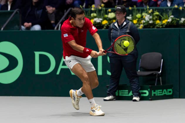 Davis Cup: Deutschland - Peru, 06.02.2026 Gonzalo Bueno (PER) während des Davis Cup Davis Cup: Deutschland - Peru im CASTELLO am February 6, 2026 in Duesseldorf, Germany. Copyright: xBEAUTIFULxSPORTS KennyxBeelex