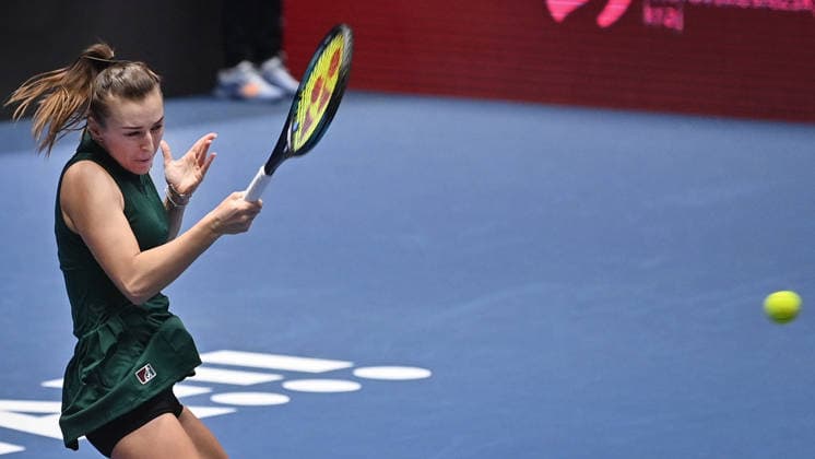 Anastasia Detiucova (CZE) and Sabrina Santamari (USA, not seen) in the match against Madeleine Brooks (UK) and Shuo Feng (CHN) within the WTA, Tennis Damen women s tennis tournament Ostrava Open in Ostrava, Czech Republic, February 6, 2026. (CTKxPhoto JaroslavxOzana) CTKPhotoP2026020607768  CTKPhotoP2026020607768