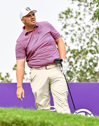 QATAR MASTERS 2026- SECOND ROUND Marcus Armitage of England reacts after tees off on the 6th hole during second round of the Qatar Masters 2026 golf tournament at the Doha Golf Club on February 06, 2026. DOHA Qatar Copyright: xNOUSHADx