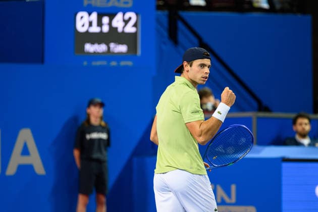 February 6, 2026, Perols, Montpellier, Occitanie, France: Arthur Gea of France celebrates scoring a point during his match against Adrian Mannarino of France at Open Occitanie on February 6, 2026, at Sud de France Arena in Montpellier, France. Perols, Montpellier France - ZUMAc313 20260206_zsp_c313_014 Copyright: xFaresxChafaix