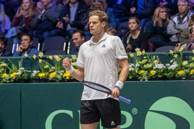 Yannick Hanfmann (Team Deutschland) bejubelt einen gelungenen Ball. Deutschland vs. Peru, Tennis, Davis-Cup, 01. Runde, 06. und 07.02.2026 Deutschland vs. Peru, Tennis, Davis-Cup, 01. Runde, 06. und 07.02.2026 Duesseldorf Copyright: xEibner-Pressefoto ThomasxHaeslerx EP_THR