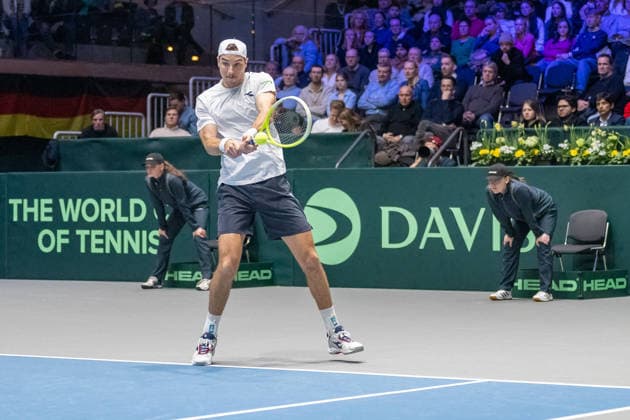 Jan Lennard Struff ( Team Deutschland) beim Return. Deutschland vs. Peru, Tennis, Davis-Cup, 01. Runde, 06. und 07.02.2026 Deutschland vs. Peru, Tennis, Davis-Cup, 01. Runde, 06. und 07.02.2026 Duesseldorf Copyright: xEibner-Pressefoto ThomasxHaeslerx EP_THR