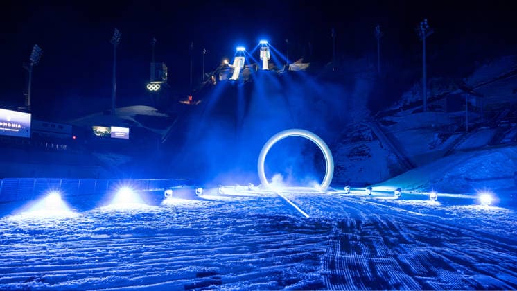 OLYMPICS - Winter Olympic Games, Olympische Spiele, Olympia, OS Milano Cortina 2026 VAL DI FIEMME,ITALY,06.FEB.26 - OLYMPICS - Winter Olympic Games Milano Cortina 2026, capsule opening ceremony. Image shows the arena in Predazzo.  GEPAxpictures xOliverxLerch