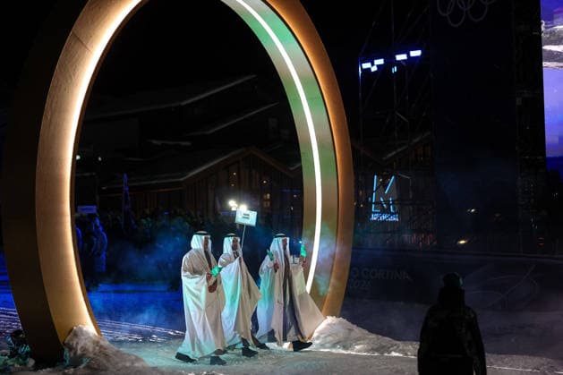 GIOCHI OLIMPICI - Olimpiadi Invernali Milano-Cortina 2026 - Livigno - Opening Ceremony Athletes of Arabia Saudita during the Opening Ceremony of the Olympic Winter games, Winterspiele,Spiele, Summer games Milano-Cortina 2026 on February 06, 2026 in Livigno, Italy Cortina D Ampezzo Italy  Copyright: xIPAxSport ABACAx