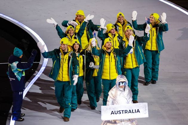 ITALY, MILAN - FEBRUARY 6, 2026: Members of the Olympic team of Australia emerge during a ceremony to open the 2026 Winter Olympic Games, Olympische Spiele, Olympia, OS at San Siro Stadium Opening Ceremony For 2026 Winter Olympic Games  - ZUMAt113 20260206_zaa_t113_524 Copyright: xPeterxKovalevx