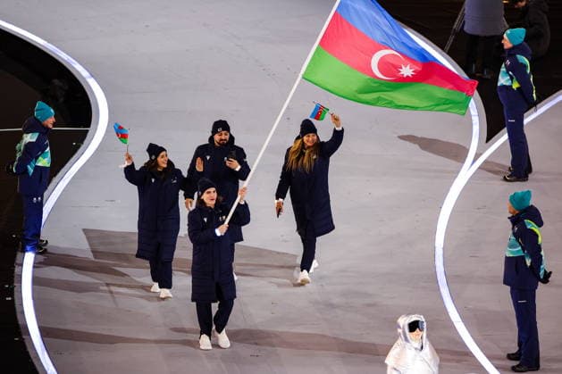 ITALY, MILAN - FEBRUARY 6, 2026: Members of the Olympic team of Azerbaijan emerge during a ceremony to open the 2026 Winter Olympic Games, Olympische Spiele, Olympia, OS at San Siro Stadium Opening Ceremony For 2026 Winter Olympic Games  - ZUMAt113 20260206_zaa_t113_525 Copyright: xPeterxKovalevx