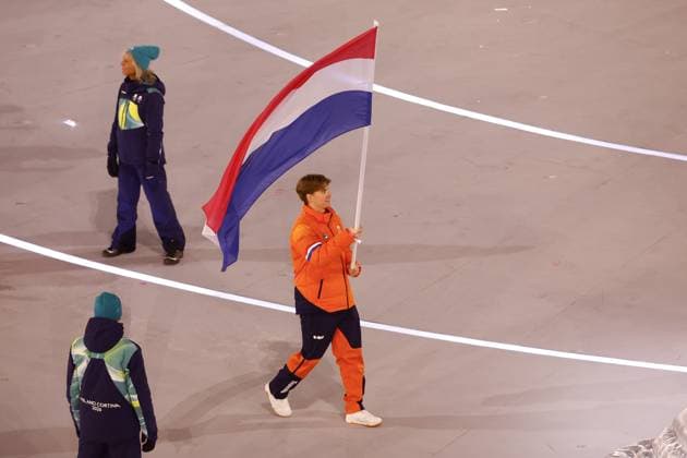 MILAN , 06-02-2026 , Milano San Siro Olympic Stadium , Olympic Winter games, Winterspiele,Spiele, Summer games 2026 Milano , Opening ceremony , Picture shows , Team Netherlands with flag carrier Jens van t Wout Olympic Winter Games 2026 - Opening ceremony  x201348883x Copyright: