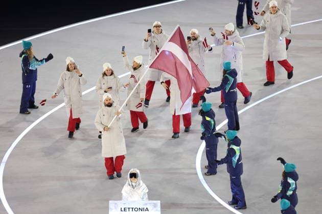 Winter Olympics - Opening Ceremony - Milan Team Latvia at the Opening ceremony of the Milano Cortina 2026 Winter Olympic Games, Olympische Spiele, Olympia, OS at San Siro stadium (Milano Olympic Stadium), in Milan on February 6, 2026. Photo by Alexis Jumeau ABACAPRESS.COM Milan Italy  Copyright: xJumeauxAlexis ABACAx