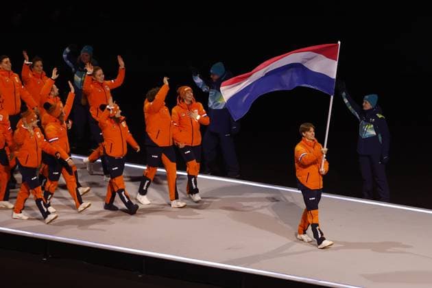 MILAN , 06-02-2026 , Milano San Siro Olympic Stadium , Olympic Winter games, Winterspiele,Spiele, Summer games 2026 Milano , Opening ceremony , Picture shows , Team Netherlands with flag carrier Jens van t Wout Olympic Winter Games 2026 - Opening ceremony  x201348958x Copyright: