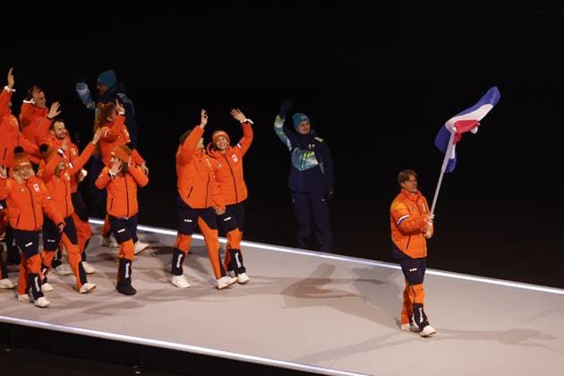 MILAN , 06-02-2026 , Milano San Siro Olympic Stadium , Olympic Winter games, Winterspiele,Spiele, Summer games 2026 Milano , Opening ceremony , Picture shows , Team Netherlands with flag carrier Jens van t Wout Olympic Winter Games 2026 - Opening ceremony  x201348969x Copyright: