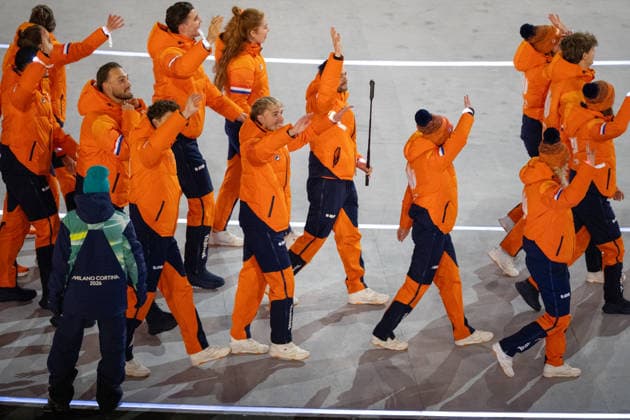 2026-02-06 - Milano Cortina 2026 Winter Olympics MILAN, ITALY - FEBRUARY 6: The Dutch Olympic team during the opening ceremony of the Milano Cortina 2026 Winter Olympics at the San Siro Stadium on February 6, 2026 in Milan, Italy Milan San Siro Stadium Italy Content not available for redistribution in The Netherlands directly or indirectly through any third parties. Copyright: xAndrexWeeningx