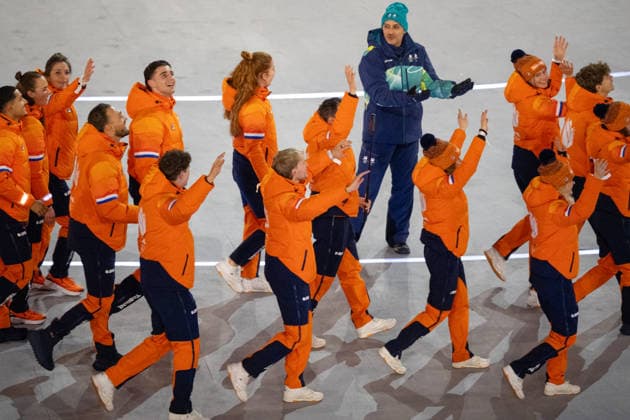 2026-02-06 - Milano Cortina 2026 Winter Olympics MILAN, ITALY - FEBRUARY 6: The Dutch Olympic team during the opening ceremony of the Milano Cortina 2026 Winter Olympics at the San Siro Stadium on February 6, 2026 in Milan, Italy Milan San Siro Stadium Italy Content not available for redistribution in The Netherlands directly or indirectly through any third parties. Copyright: xAndrexWeeningx