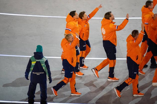 2026-02-06 - Milano Cortina 2026 Winter Olympics MILAN, ITALY - FEBRUARY 6: The Dutch Olympic team during the opening ceremony of the Milano Cortina 2026 Winter Olympics at the San Siro Stadium on February 6, 2026 in Milan, Italy Milan San Siro Stadium Italy Content not available for redistribution in The Netherlands directly or indirectly through any third parties. Copyright: xAndrexWeeningx