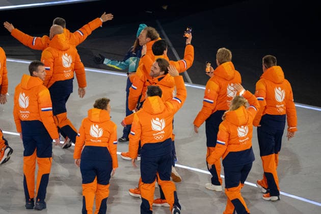 2026-02-06 - Milano Cortina 2026 Winter Olympics MILAN, ITALY - FEBRUARY 6: The Dutch Olympic team during the opening ceremony of the Milano Cortina 2026 Winter Olympics at the San Siro Stadium on February 6, 2026 in Milan, Italy Milan San Siro Stadium Italy Content not available for redistribution in The Netherlands directly or indirectly through any third parties. Copyright: xAndrexWeeningx