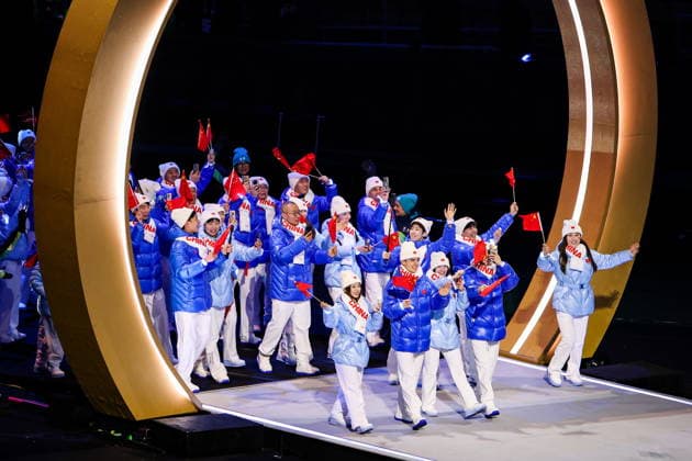 ITALY, MILAN - FEBRUARY 6, 2026: Members of the Olympic team of China emerge during a ceremony to open the 2026 Winter Olympic Games, Olympische Spiele, Olympia, OS at San Siro Stadium Opening Ceremony For 2026 Winter Olympic Games  - ZUMAt113 20260206_zaa_t113_540 Copyright: xPeterxKovalevx