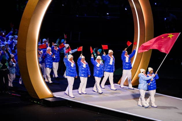 ITALY, MILAN - FEBRUARY 6, 2026: Members of the Olympic team of China emerge during a ceremony to open the 2026 Winter Olympic Games, Olympische Spiele, Olympia, OS at San Siro Stadium. Peter Kovalev TASS  88300404