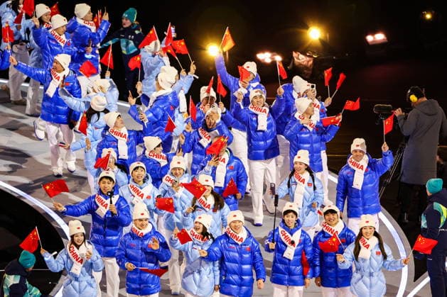 ITALY, MILAN - FEBRUARY 6, 2026: Members of the Olympic team of China emerge during a ceremony to open the 2026 Winter Olympic Games, Olympische Spiele, Olympia, OS at San Siro Stadium. Peter Kovalev TASS  88300407