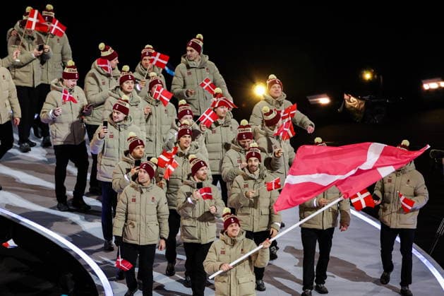 ITALY, MILAN - FEBRUARY 6, 2026: Members of the Olympic team of Denmark emerge during a ceremony to open the 2026 Winter Olympic Games, Olympische Spiele, Olympia, OS at San Siro Stadium. Peter Kovalev TASS  88300850