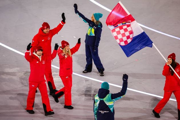 ITALY, MILAN - FEBRUARY 6, 2026: Members of the Olympic team of Croatia emerge during a ceremony to open the 2026 Winter Olympic Games, Olympische Spiele, Olympia, OS at San Siro Stadium Opening Ceremony For 2026 Winter Olympic Games  - ZUMAt113 20260206_zaa_t113_546 Copyright: xPeterxKovalevx