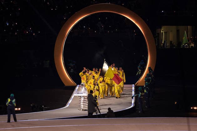 GIOCHI OLIMPICI - Olimpiadi Invernali Milano-Cortina 2026 - Opening Ceremony Parade of athletes of Belgium during the Opening Ceremony of the Olympic Winter games, Winterspiele,Spiele, Summer games Milano-Cortina 2026 on February 06, 2026 at the Milano San Siro Olympic Stadium in Milan, Italy Cortina D Ampezzo Italy  Copyright: xIPAxSport ABACAx