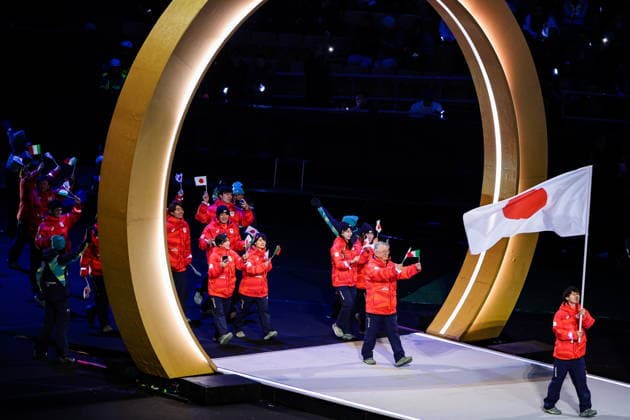 ITALY, MILAN - FEBRUARY 6, 2026: Members of the Olympic team of Japan emerge during a ceremony to open the 2026 Winter Olympic Games, Olympische Spiele, Olympia, OS at San Siro Stadium. Peter Kovalev TASS  88301282