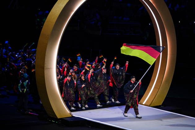 ITALY, MILAN - FEBRUARY 6, 2026: Members of the Olympic team of Germany emerge during a ceremony to open the 2026 Winter Olympic Games, Olympische Spiele, Olympia, OS at San Siro Stadium Opening Ceremony For 2026 Winter Olympic Games  - ZUMAt113 20260206_zaa_t113_547 Copyright: xPeterxKovalevx