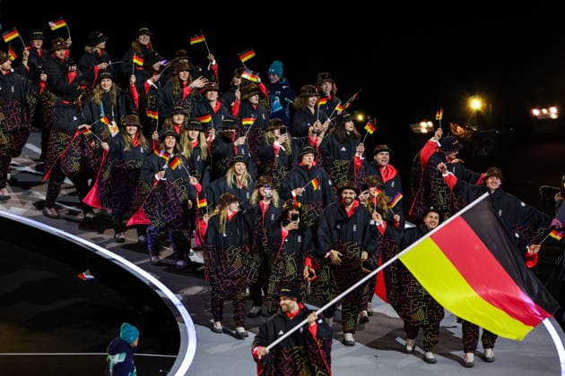 ITALY, MILAN - FEBRUARY 6, 2026: Members of the Olympic team of Germany emerge during a ceremony to open the 2026 Winter Olympic Games, Olympische Spiele, Olympia, OS at San Siro Stadium Opening Ceremony For 2026 Winter Olympic Games  - ZUMAt113 20260206_zaa_t113_549 Copyright: xPeterxKovalevx