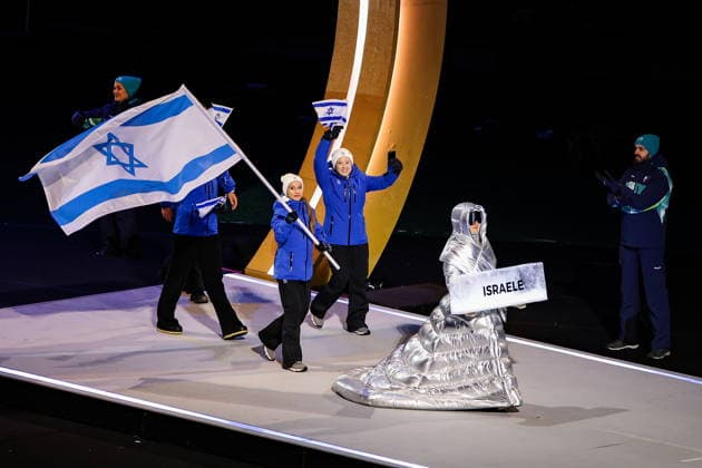 ITALY, MILAN - FEBRUARY 6, 2026: Members of the Olympic team of Israel emerge during a ceremony to open the 2026 Winter Olympic Games, Olympische Spiele, Olympia, OS at San Siro Stadium. Peter Kovalev TASS  88301296