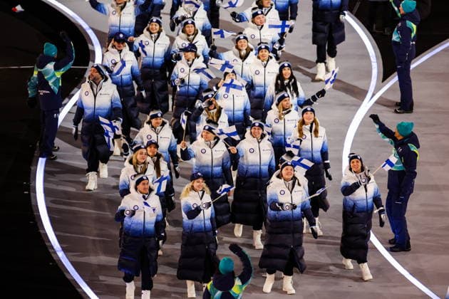 ITALY, MILAN - FEBRUARY 6, 2026: Members of the Olympic team of Finland emerge during a ceremony to open the 2026 Winter Olympic Games, Olympische Spiele, Olympia, OS at San Siro Stadium Opening Ceremony For 2026 Winter Olympic Games  - ZUMAt113 20260206_zaa_t113_562 Copyright: xPeterxKovalevx