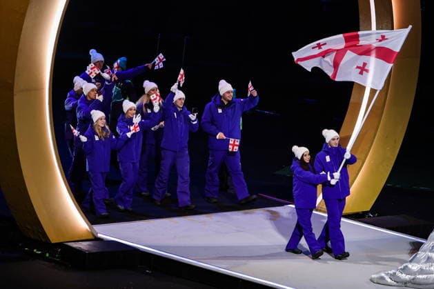 ITALY, MILAN - FEBRUARY 6, 2026: Members of the Olympic team of Georgia emerge during a ceremony to open the 2026 Winter Olympic Games, Olympische Spiele, Olympia, OS at San Siro Stadium Opening Ceremony For 2026 Winter Olympic Games  - ZUMAt113 20260206_zaa_t113_563 Copyright: xPeterxKovalevx
