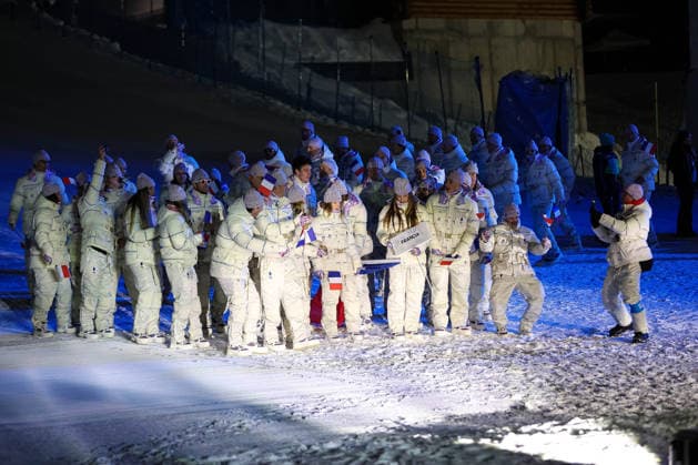 Parade of athletes of France during the Opening Ceremony of the Olympic Winter games, Winterspiele,Spiele, Summer games Milano-Cortina 2026 on February 06, 2026 in Livigno, Italy  Copyright: xSergioxBisi IPAxSportx xipa-agency.netx xx IPA_71051803 IPA_Agency_IPA71051803