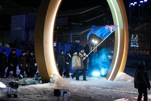 GIOCHI OLIMPICI - Olimpiadi Invernali Milano-Cortina 2026 - Livigno - Opening Ceremony Parade of athletes of New Zealand during the Opening Ceremony of the Olympic Winter games, Winterspiele,Spiele, Summer games Milano-Cortina 2026 on February 06, 2026 in Livigno, Italy Cortina D Ampezzo Italy  Copyright: xIPAxSport ABACAx