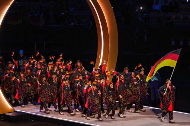 GIOCHI OLIMPICI - Olimpiadi Invernali Milano-Cortina 2026 - Opening Ceremony The German delegation during the Opening Ceremony of the Olympic Winter games, Winterspiele,Spiele, Summer games Milano-Cortina 2026 on February 06, 2026 at the Milano San Siro Olympic Stadium in Milan, Italy Cortina D Ampezzo Italy  Copyright: xIPAxSport ABACAx