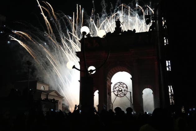 Olympic flame at the Arco della Pace during the opening ceremony of the 2026 Winter Olympics, in Milan Italy, Friday, Feb. 6, 2026. (Photo Gian Mattia D Alberto LaPresse)  Copyright: xGianxMattiaxD Alberto LaPressex