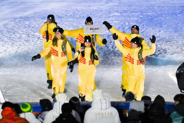 Winter Olympics - Flag Bearers At Opening Ceremony - Livigno Belgium athletes walk in the parade of athletes during the Opening Ceremony of the Milano Cortina 2026 Olympic Games, Olympische Spiele, Olympia, OS on February 6, 2026 in Livigno, Italy. Photo by Laurent Zabulon ABACAPRESS.COM Livigno Italy  Copyright: xZabulonxLaurent ABACAx