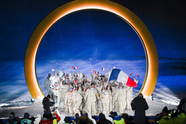 Winter Olympics - Flag Bearers At Opening Ceremony - Livigno French athletes walk in the parade of athletes during the Opening Ceremony of the Milano Cortina 2026 Olympic Games, Olympische Spiele, Olympia, OS on February 6, 2026 in Livigno, Italy. Photo by Laurent Zabulon ABACAPRESS.COM Livigno Italy  Copyright: xZabulonxLaurent ABACAx